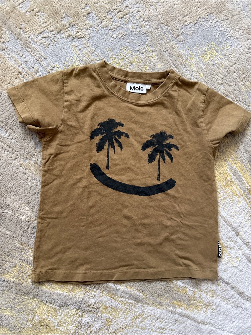 Molo Tan Short Sleeve Tee with Black Palm Smile Graphic